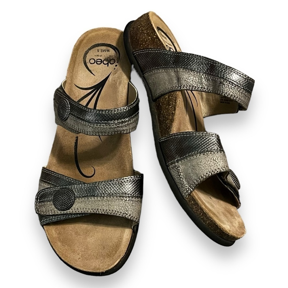 ABEO Barbara Strappy Wedge Sandals Slip On Two tone leather Orthotic Size 8.5 M